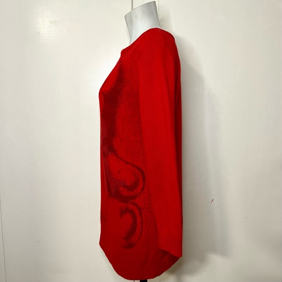 Red Boatneck Teddy Bear Graphic Long Sweater - Picture 4 of 8